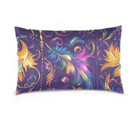 Lot de 2 taies d'oreiller Mardi Gras Carnaval en plumes Taille standard/Queen Size Stay on taies d'oreiller en coton égyptien lisse, doux et respirant Fundas de seda para almohadas 50,8 x 76,2 cm