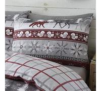 Lot de 2 taies d'oreiller réversibles/Chaudes - Coton peigné - Motif Nordique - Carreaux/Bordeaux