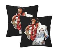 Lot de 2 taies d'oreiller réversibles en Peluche Elvis Singer Presley Rock 100% Polyester Doux carré décoratif avec Fermeture Super Respirante，22"x22"
