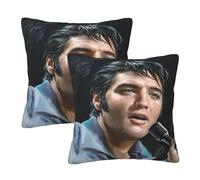 Lot de 2 taies d'oreiller réversibles en Peluche Elvis Singer Presley Rock 100% Polyester Doux carré décoratif avec Fermeture Super Respirante，16"x16"