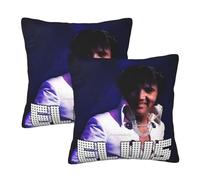 Lot de 2 taies d'oreiller réversibles en Peluche Elvis Singer Presley Rock 100% Polyester Doux carré décoratif avec Fermeture Super Respirante，16"x16"