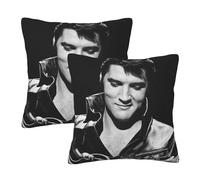 Lot de 2 taies d'oreiller réversibles en Peluche Elvis Singer Presley Rock 100% Polyester Doux carré décoratif avec Fermeture Super Respirante，22"x22"