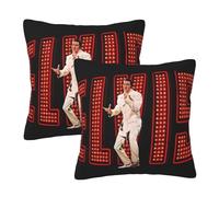 Lot de 2 taies d'oreiller réversibles en Peluche Elvis Singer Presley Rock 100% Polyester Doux carré décoratif avec Fermeture Super Respirante,16"x16"