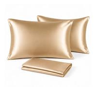 Lot de 2 taies d'oreiller satin effet soie 50x70 cm, champagne doré