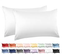 Lot de 2 taies d'oreiller Standard en Coton de 600 Fils au Pouce carré, Tissage en Percale, Super Douces et Respirantes avec Fermeture à Rabat (Blanc Pur)