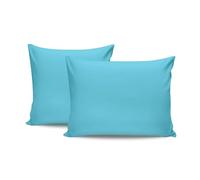 Lot de 2 taies d'oreiller Turquoise - 80 x 80 cm - 100% Coton Ranforce, 155 Fils - Fermeture enveloppe - Lavable en Machine à 30 °C - Doux et Durable