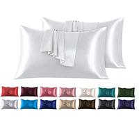 Lot de 2 Taies Oreiller en Satin 45 x 70 cm, Oreiller Satin Argenté, Satinées Housse d'oreiller Doux Prend Soin de Votre Peau et Antichute de Cheveux