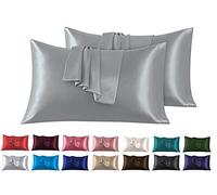Lot de 2 Taies Oreiller en Satin 45 x 70 cm, Oreiller Satin Argenté, Satinées Housse d'oreiller Doux Prend Soin de Votre Peau et Antichute de Cheveux