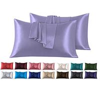 Lot de 2 Taies Oreiller en Satin 45 x 70 cm, Oreiller Satin Lilas, Satinées Housse d'oreiller Doux Prend Soin de Votre Peau et Antichute de Cheveux
