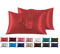 Lot de 2 Taies Oreiller en Satin 45 x 70 cm, Oreiller Satin Rouge, Satinées Housse d'oreiller Doux Prend Soin de Votre Peau et Antichute de Cheveux