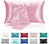 Lot de 2 Taies Oreiller en Satin, Oreiller Satin Satinées Housse d'oreiller Doux Prend Soin de Votre Peau et Antichute de Cheveux (Rose, 50x70)