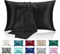 Lot de 2 Taies Oreiller en Satin, Oreiller Satin Satinées Housse d'oreiller Doux Prend Soin de Votre Peau et Antichute de Cheveux (Noir, 50x70)