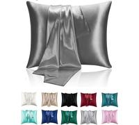 Lot de 2 Taies Oreiller en Satin, Oreiller Satin Satinées Housse d'oreiller Doux Prend Soin de Votre Peau et Antichute de Cheveux (Gris Foncé, 65x65)