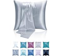 Lot de 2 Taies Oreiller en Satin, Oreiller Satin Satinées Housse d'oreiller Doux Prend Soin de Votre Peau et Antichute de Cheveux (Argenté, 50x70)