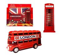 Lot de 2 taille-crayons souvenir de Londres - En métal moulé sous pression - Bus londonien et cabine téléphonique - Cadeau souvenir britannique