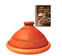 Lot de 2 tajines marocains Tuareg de 30 cm + livre de cuisine d'Afrique du Nord (en anglais) | tajine en argile et livre de cuisine avec recettes originales du Maroc, de Tunisie et d'Algérie