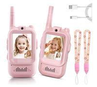 Lot De 2 Talkies-Walkies Vidéo Rechargeables for Enfants, avec Caméra Et Changeur Voix Jouet éducatif, 4 Modes Changement Voix Radio Bidirectionnelle Jouer L'intérieur L'extérieur(Pink*2)