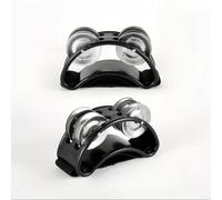 Lot de 2 tambourins à percussion, instrument à pied noir avec grelot en métal, pour jouer de la guitare