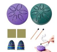 Lot de 2 tambours de pluie : 7,6 cm, 6 tons C-Key Tongue Drum en acier avec sac en tissu, livre de musique et maillet, instrument de percussion Handpan pour cours de musique ou cadeau (vert et violet)