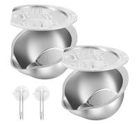 Lot de 2 tamis à riz 2 en 1 en acier inoxydable avec bec verseur latéral, robuste et durable, passoire à pâtes de qualité alimentaire, laveuse à riz avec crochet pour nettoyer les fruits, les légumes
