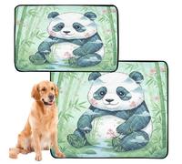 Lot de 2 tapis absorbants d'eau pour gamelle de chien et chat - Tapis antidérapant pour siège de voiture - 61 x 91,4 cm + 91,4 x 106,7 cm - Collage de canne panda safari