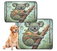 Lot de 2 tapis absorbants d'eau pour gamelle de chien lavables et antidérapants pour pelouse 61 x 91,4 cm + 91,4 x 106,7 cm Koala Eucalyptus Safari Collage