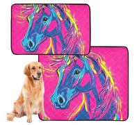 Lot de 2 tapis absorbants d'eau pour gamelle de chien, tapis d'urine, lavables, antidérapants pour extérieur, 61 x 91,4 cm + 91,4 x 106,7 cm, imprimé jument enchanté blush
