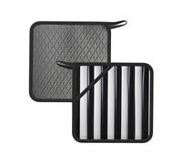 Lot de 2 tapis anti-brûlure carrés en silicone à rayures noires et blanches - 18 cm - Convient pour poêles, fours, grills, service à thé