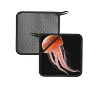 Lot de 2 tapis anti-brûlure carrés en silicone Motif méduse rose 18 cm Convient pour poêles, fours, grills, service à thé