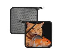 Lot de 2 tapis anti-brûlure carrés en silicone pour chat - 18 cm - Convient pour poêles, fours, grills, services à thé