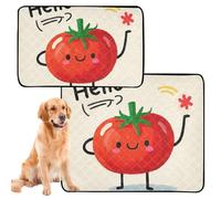 Lot de 2 tapis anti-pipi pour chien - Lavables et antidérapants - Pour extérieur - 61 x 91,4 cm + 91,4 x 106,7 cm - Motif Hello Cartoon - Tomate rouge