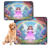 Lot de 2 tapis anti-pipi réutilisables pour chien - Tapis antidérapant pour le sol 61 x 91,4 cm + 91,4 x 106,7 cm - Arc-en-ciel - Motif fée et princesse