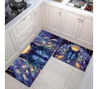 Lot De 2 Tapis Antidérapants De Cuisine Loup Mystérieux Attrape-Rêves Fantastique, Tapis De Sol Lavable Anti - Fatigue Bleu Marine 50X80Cm+50X150Cm pour Couloir, Salle À Manger, Buanderie