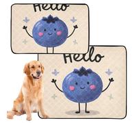 Lot de 2 tapis antidérapants pour chat d'intérieur - 61 x 91,4 cm + 91,4 x 106,7 cm - Motif Hello Cartoon - Bleu myrtille