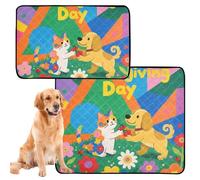 Lot de 2 tapis boueux pour chat et chien - Grand tapis de sol lavable et antidérapant pour pelouse 61 x 91,4 cm + 91,4 x 106,7 cm - Jour de Thanksgiving avec chat et chien