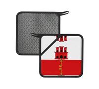 Lot de 2 tapis carrés en silicone résistant à la chaleur Motif drapeau de Gibraltar 18 cm Convient pour le thé, le barbecue, la cuisine, etc.