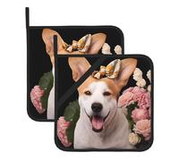 Lot de 2 tapis carrés résistants à la chaleur WHJDPP Dog qui aime prendre des photos Motif épais Isolation thermique pour comptoirs de cuisine lave-vaisselle