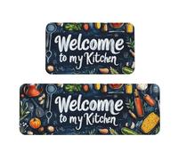 Lot de 2 Tapis Cuisine Antidérapant et Confortable, Tapis de Cuisine devant évier, Absorbant et Lavable en Machine Anti-fatigue Moderne pour Couloir, Salle à Manger nourriture (45x75cm+45x150cm) J-581