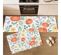 Lot De 2 Tapis Cuisine Antiderapant Lavable Coquelicot Marguerite, Résistant à La Poussière Tapis De Cuisine Fleurs Fraîches À L'Aquarelle Pour Couloir Salle à Manger Entrée Et Porte 40x60cm+40x120cm