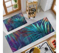 Lot De 2 Tapis Cuisine Antiderapant Lavable Feuilles De Palmier Dégradées, Résistant à La Poussière Tapis De Cuisine Plantes Tropicales Psychédéliques Pour Couloir Salle à Manger 50x80cm+50x150cm