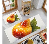 Lot De 2 Tapis Cuisine Antiderapant Lavable Gouttes D'Eau Poire, Résistant à La Poussière Tapis De Cuisine Nature Morte Style Réaliste Pour Couloir Salle à Manger Entrée Et Porte 40x60cm+40x120cm