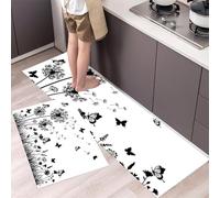 Lot De 2 Tapis Cuisine Antiderapant Lavable Pissenlit Papillon, Résistant à La Poussière Tapis De Cuisine Silhouette Noire Et Blanche Pour Couloir Salle à Manger Entrée Et Porte 40x60cm+40x120cm