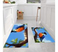 Lot De 2 Tapis Cuisine Branches D'Arbre Feuilles Vertes Oiseaux Devant Evier Tapis De Cuisine Animaux Guérisseurs Naturels Antidérapant Et Lavable Pour Couloir Salle à Manger Entrée 45x75cm+45x150cm