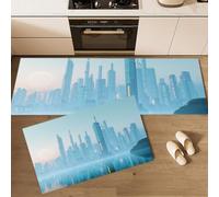 Lot De 2 Tapis Cuisine Complexe De Gratte-Ciel Devant Evier Tapis De Cuisine Style Futuriste De Science-Fiction Antidérapant Et Lavable Pour Couloir Salle à Manger Entrée Et Porte 40x60cm+40x120cm
