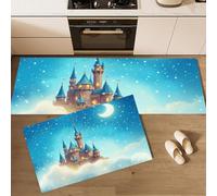 Lot De 2 Tapis Cuisine Mer De Nuages Conte De Fées Château Devant Evier Tapis De Cuisine Conte De Fées De Dessin Animé Guérisseur Antidérapant Et Lavable Pour Couloir Salle à Manger 50x80cm+50x150cm