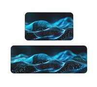 Lot de 2 Tapis Cuisine Tapis Antidérapant en Caoutchouc Lavable Absorbe l'eau et l'huile Tapis de Sol de Cuisine pour Buanderie, Couloir, Salle à Manger et Entrée (Bleu Noir) 60x90cm+60x180cm kr-11095