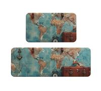 Lot de 2 Tapis Cuisine Tapis Antidérapant en Caoutchouc Lavable Absorbe l'eau et l'huile Tapis de Sol de Cuisine pour Buanderie, Couloir, Salle à Manger et Entrée (Carte) 50x80cm+50x160cm kr-5578