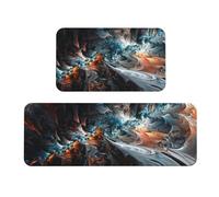 Lot de 2 Tapis Cuisine Tapis Antidérapant en Caoutchouc Lavable Absorbe l'eau et l'huile Tapis de Sol de Cuisine pour Buanderie, Couloir, Salle à Manger et Entrée (Fluide) 60x90cm+60x180cm kr-5670