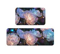 Lot de 2 Tapis Cuisine Tapis Antidérapant en Caoutchouc Lavable Absorbe l'eau et l'huile Tapis de Sol de Cuisine pour Buanderie, Couloir, Salle à Manger (Fleurs Colorées) 45x70cm+45x120cm kr-6485