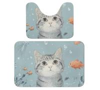 Lot de 2 tapis de bain absorbants, tapis de bain et tapis de bain absorbants avec motif chat mignon, tapis contour antidérapant avec tapis contour WC
